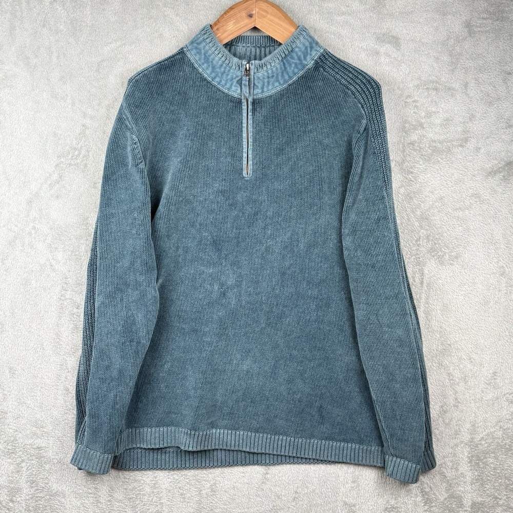 Carbon2Cobalt 1/4 Zip Chenille Sweater Mens XL Blue Gray Casual Career Work‎